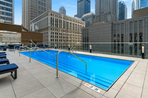 Swim lengths in the communal pool with Chicago rising on all sides