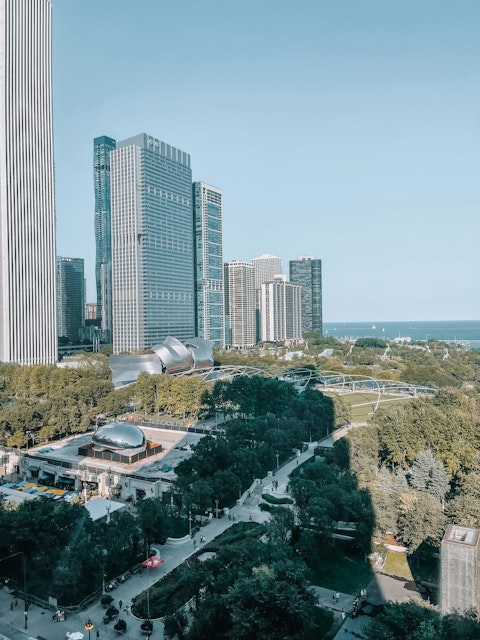 Stroll around Millennium Park, a ten-minute drive away