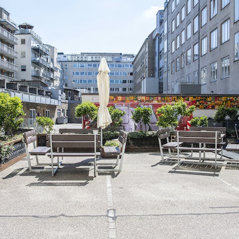 Enjoy a Danish beer in the shared garden