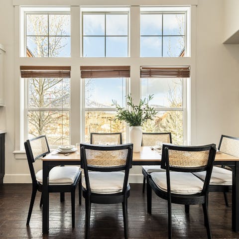 Tuck into a hearty meal, backdropped by mountain views