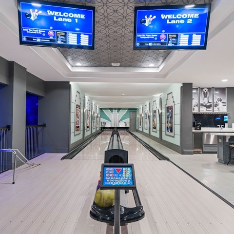 Challenge your friends to a round of bowling at the in-house lanes