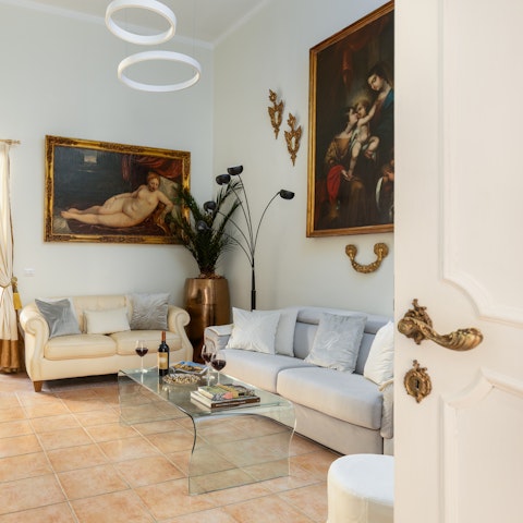 Admire the high ceilings of this historic apartment