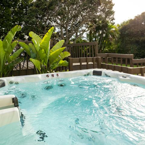 Unwind come day and night in the hot tub