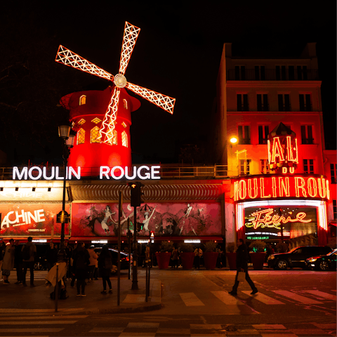 Catch a cabaret show at the Moulin Rouge, seven minutes away
