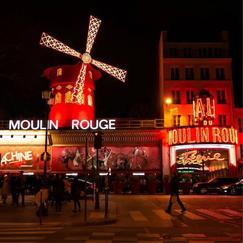Catch a cabaret show at the Moulin Rouge, seven minutes away