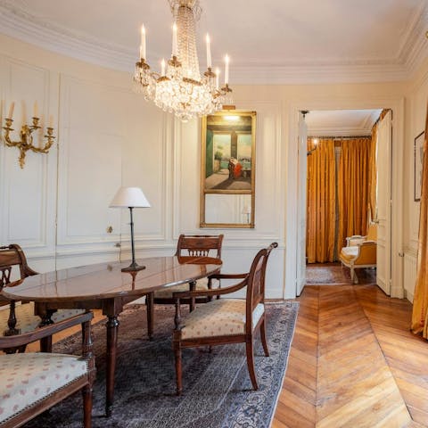 Share a French feast in the traditionally styled dining room