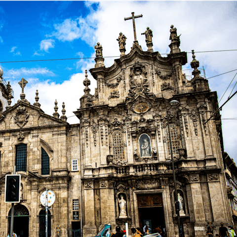 Admire the intricate tiles of the Carmo Church, a twenty-minute walk away