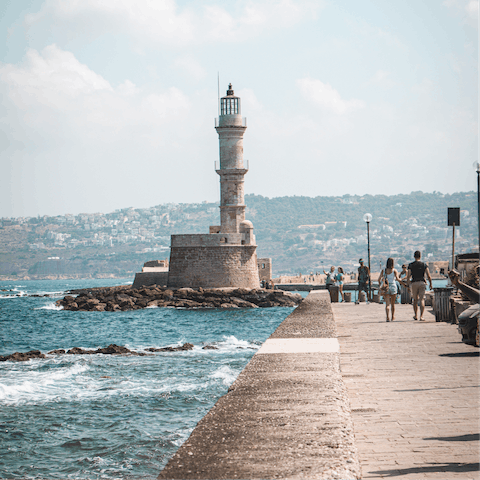 Drive over to the port city of Heraklion in twenty-five minutes and see the old harbour