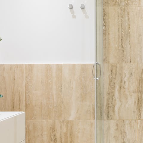 A bathroom decked out in marble