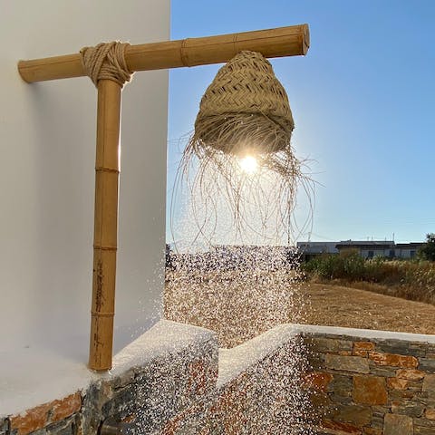 Freshen up in a unique way, beneath an outdoor bamboo shower