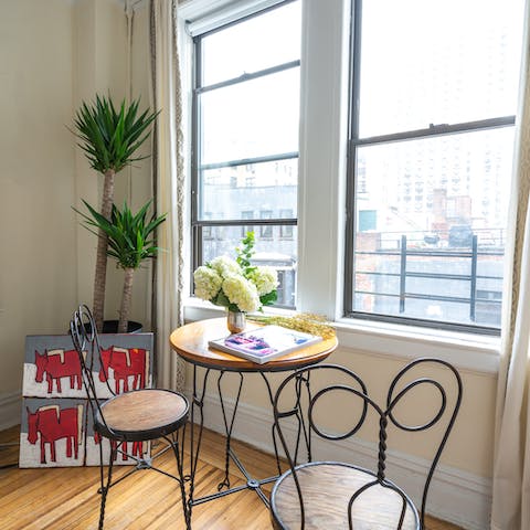 Sip your coffee at the sweet bistro set each morning