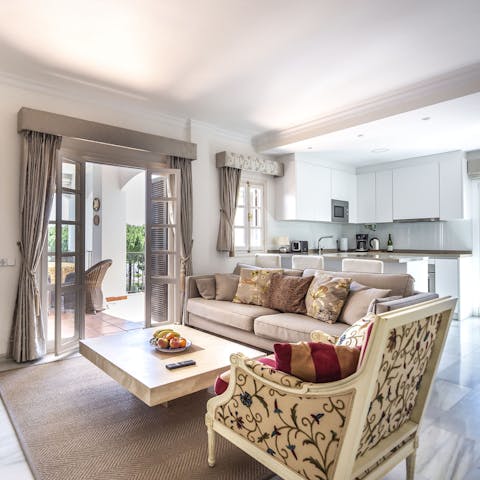 Relax fully in the plush living space while you plan the day ahead over coffee