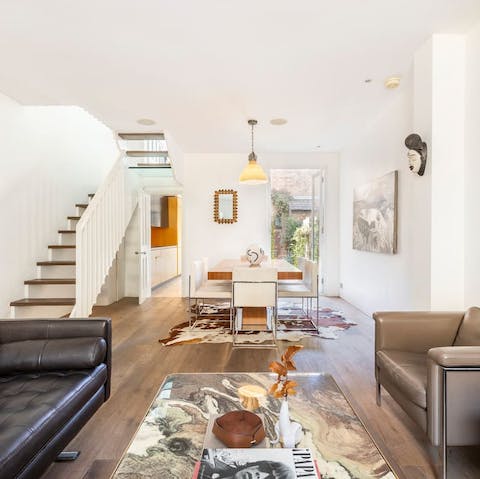 Enjoy the home's edgy interior design