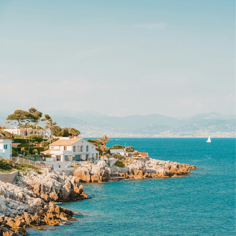 Discover Antibes' stunning coastline, with the nearest beach just a fourteen-minute walk