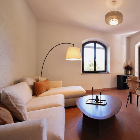 Spend your downtime reading with coffee in the chic living space