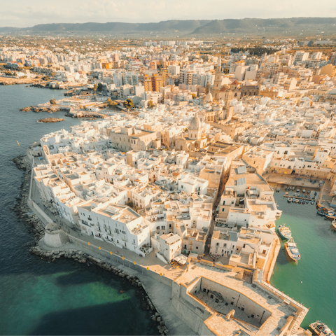 Drive twenty minutes to wander Monopoli's maze-like streets
