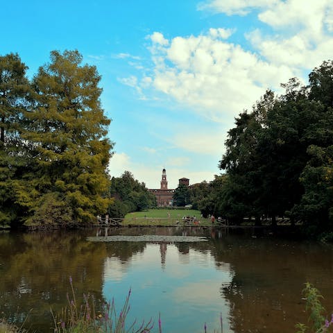 Enjoy a jog along the leafy trails at Parco Sempione, fourteen minutes away
