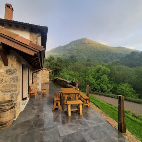Marvel at the mountain views while dining on the terrace