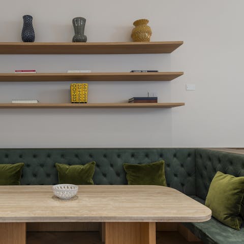 Hatch plans for the day over coffee from the dining nook