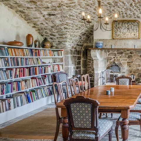 Select a book from the home library to enjoy in a quiet corner of the house