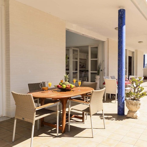 Start the day with alfresco mimosas on the covered terrace