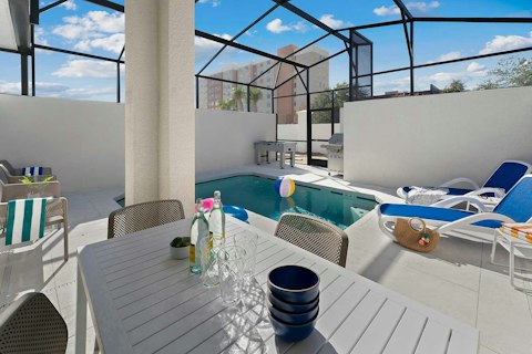 Cool off in the pool between alfresco meals and foosball