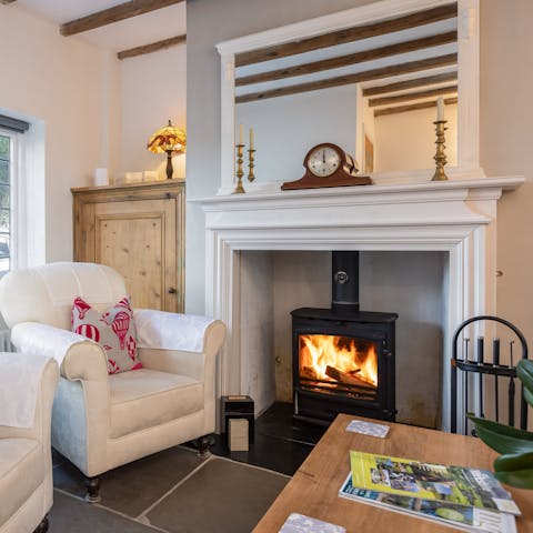 Return to a crackling fire in the stove after a country hike