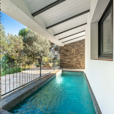 Cool off with a dip in the shaded swimming pool