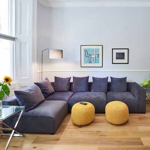 Sink into the comfy sofa after a day of shopping at Harrods