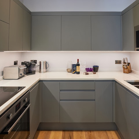 Whip up hearty home-cooked meals in the stylish kitchen