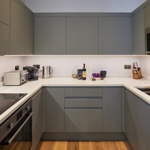 Whip up hearty home-cooked meals in the stylish kitchen