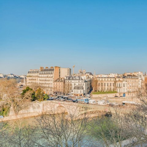 Enjoy a riverfront view from your private balcony