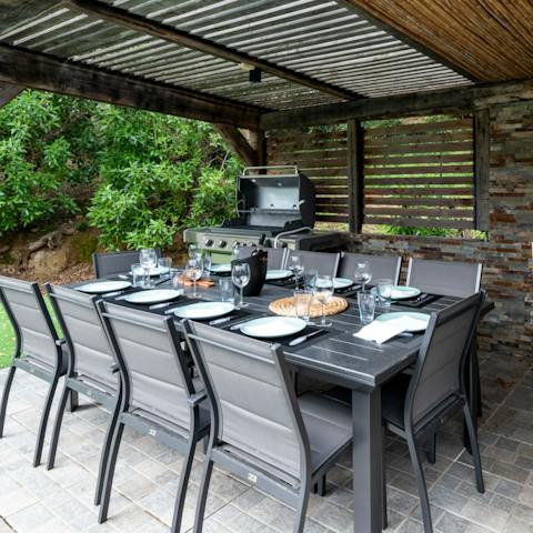 Grill some fresh Corsican produce in the outdoor kitchen