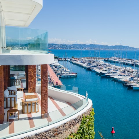 Admire the incredible views of Port de la Rague from the terrace