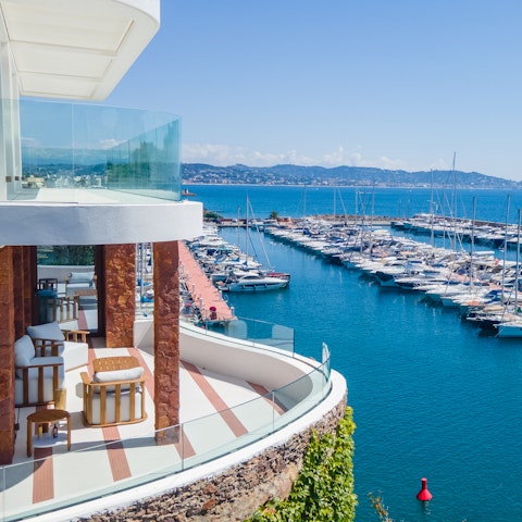 Admire the incredible views of Port de la Rague from the terrace