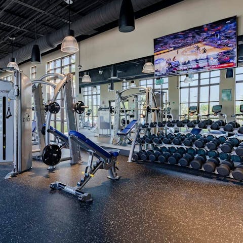 Head to the communal gym for an energising work out