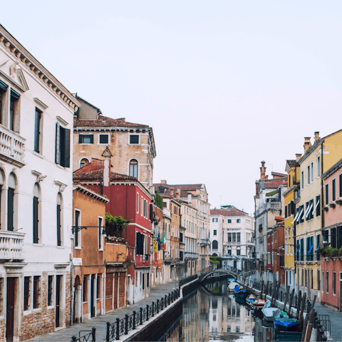 Walk just ten minutes along a picturesque waterway to the Piazza San Marco