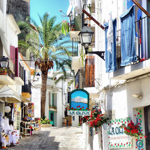 Explore Ibiza Town, a fifteen-minute drive away