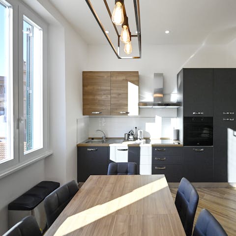 Cook up Italian feasts in the sleek kitchen