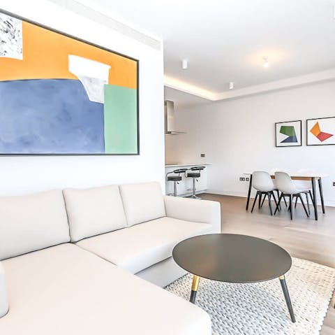 Dine or unwind in the light-filled living room