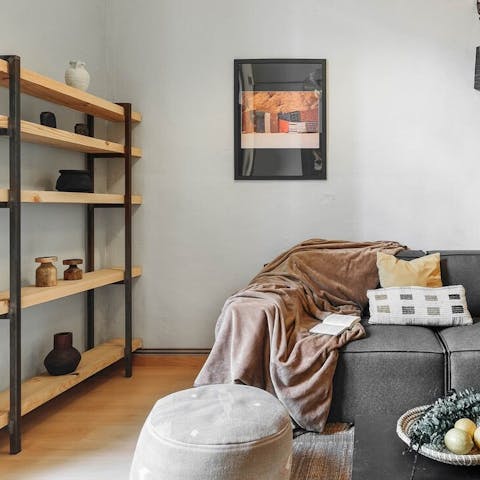 Enjoy the modern, industrial-inspired decor
