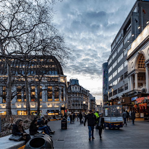 Soak up the lively atmosphere of Leicester Square, six minutes on foot from your door
