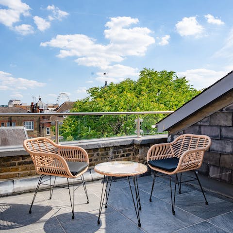 Sip a sundowner on the private roof terrace while taking in views of the London Eye