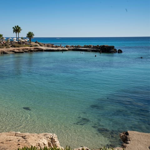 Discover the sandy beaches of Cyprus, the closest is a two-minute drive