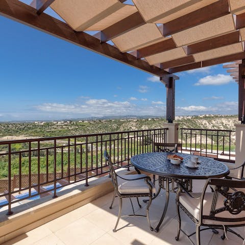 Sip a sundowner on the first floor balcony with a panoramic view