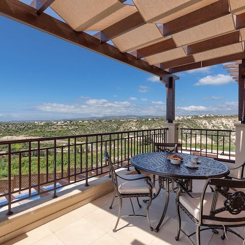 Sip a sundowner on the first floor balcony with a panoramic view