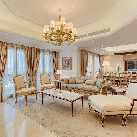 Admire the beautifully upholstered period pieces inside