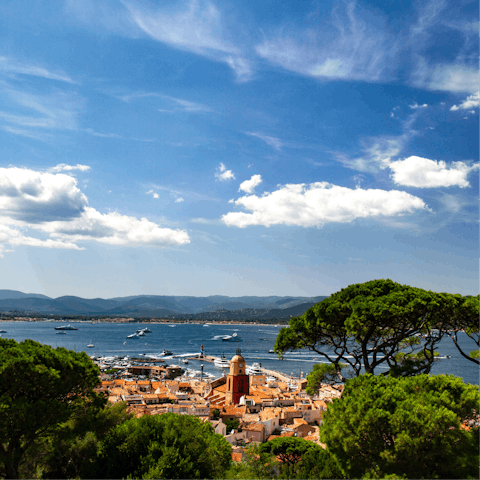 Hop aboard a boat at the port, just three minutes away