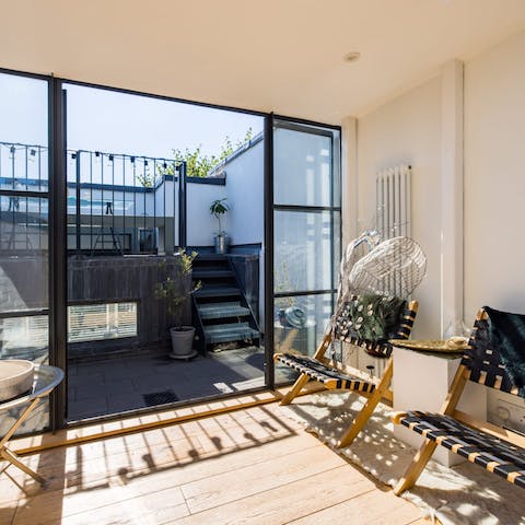 Find a sunny reading spot on the light-filled fifth floor