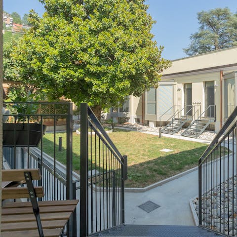 Enjoy your morning coffee overlooking the leafy courtyard